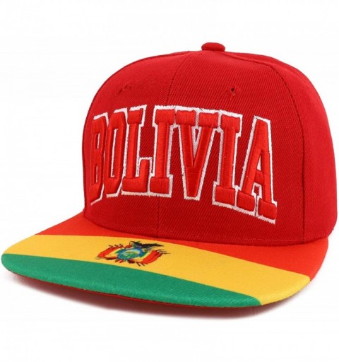 Baseball Caps Country Name 3D Embroidery Flag Print Flatbill Snapback Cap - Bolivia Red - CQ18W40DNX0 $22.64