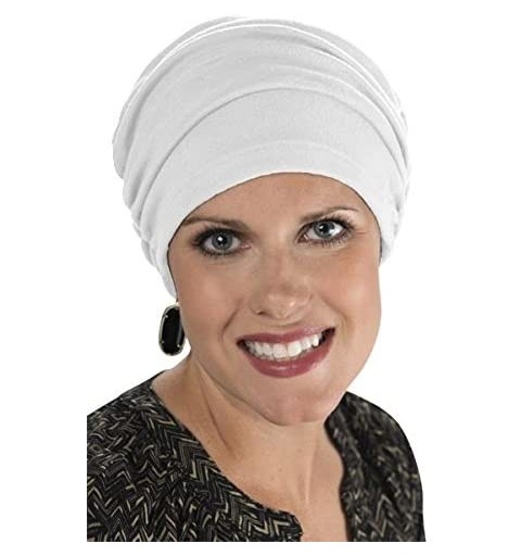 Skullies & Beanies Cancer Turbans for Chemo Hair Loss - Gathered Sophia Turban - White - C611VO1BTBP $17.40