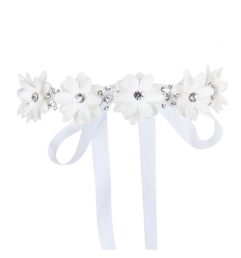Headbands Flower Girls Elegant Headband Wedding Floral Hairbands Accessories(White) - Clear Rhinestone(White) - CO12EJM8FD5 $...