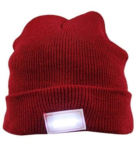Skullies & Beanies 5 LED Knit Flash Light Beanie Hat Cap for Night Fishing Camping Handyman Working - Wine - CP12NULRNHJ $9.55