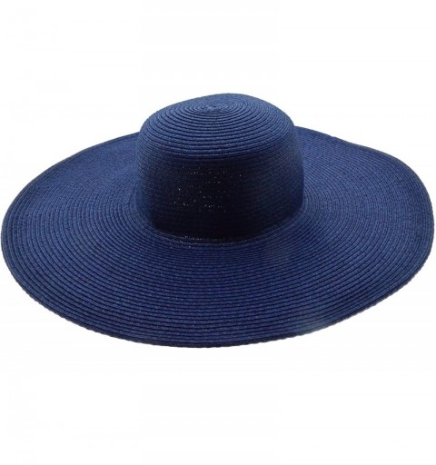 Sun Hats Wide Women Colorful Derby Large Floppy Folderable Straw Beach Hat - Navy - CA122QLUQ5L $13.30