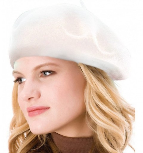 Berets French Beret - Wool Solid Color Womens Beanie Cap Hat - White - C812FMUWZ75 $11.22