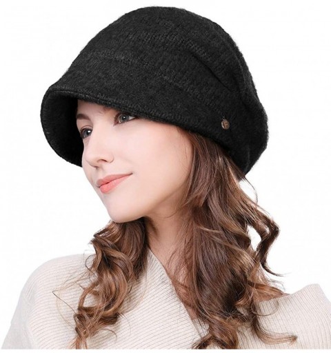 Skullies & Beanies Wool Knitted Visor Beanie Winter Hat for Women Newsboy Cap Warm Soft Lined - 99139_black - CO18LDCNU4X $12.47