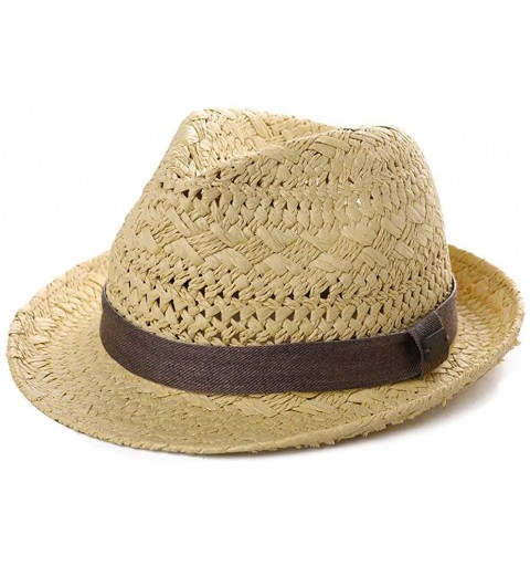Fedoras Fedora Straw Fashion Sun Hat Packable Summer Panama Beach Hat Men Women 56-62CM - 00723_beige - CO18THS3CW8 $19.19