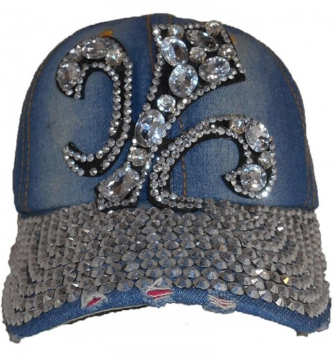 Baseball Caps Womens Bling Bling Denim Jean Hat Cap Adjustable - Fleur De Lis Denim-02 - C5120C5P5VN $11.45