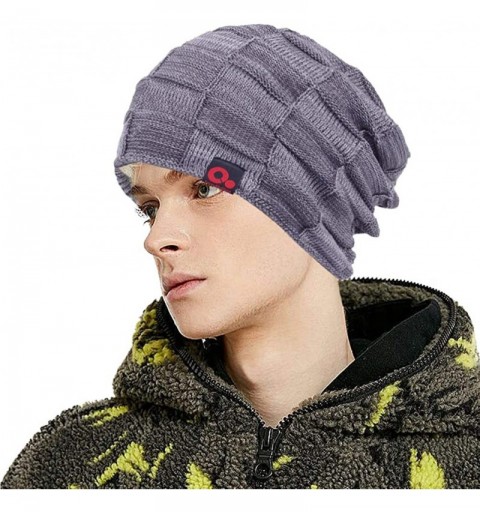 Skullies & Beanies Winter Toboggan Ski Hat Mixed Knit Slouch Stocking Beanie with Fleece Lined for Men Women Skull Cap - Grey...