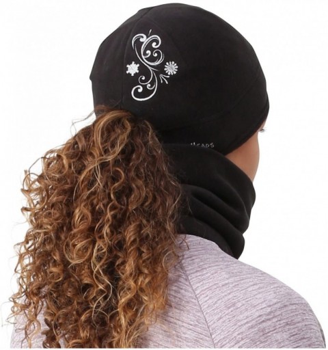 Skullies & Beanies Women's Microfleece Ponytail Hat - Black Swirl - CW11LTMJVS7 $16.18