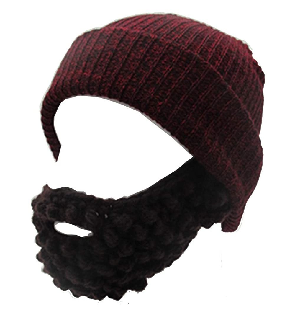Skullies & Beanies Unisex Wacky Beard Hat Knit Funny Beanie Halloween Cap Wind Mask - Wine Red - CL18L7NEE4N $9.67