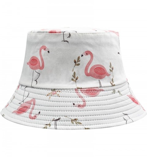Bucket Hats Unisex Cute Unique Print Travel Bucket Hat Summer Fisherman Cap - Flamingos White - CX18AOH78TE $24.26