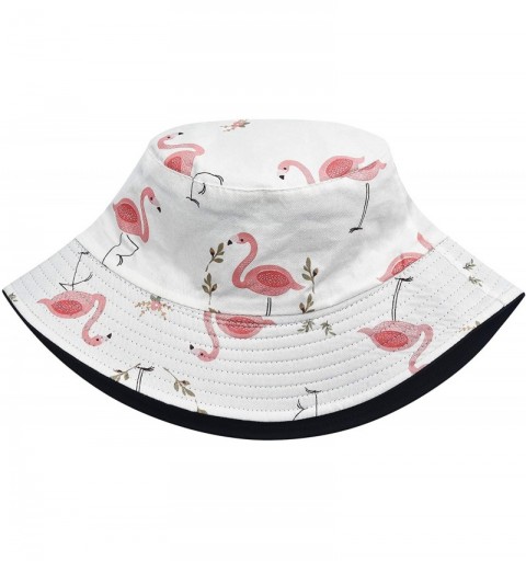 Bucket Hats Unisex Cute Unique Print Travel Bucket Hat Summer Fisherman Cap - Flamingos White - CX18AOH78TE $28.52