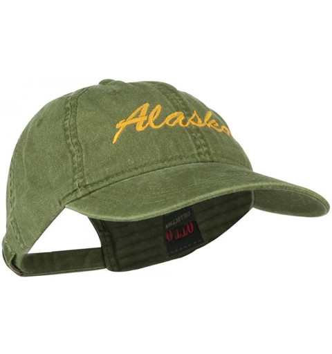 Baseball Caps Western State Alaska Embroidered Washed Cap - Olive Green - C111MJ3UL2Z $27.61
