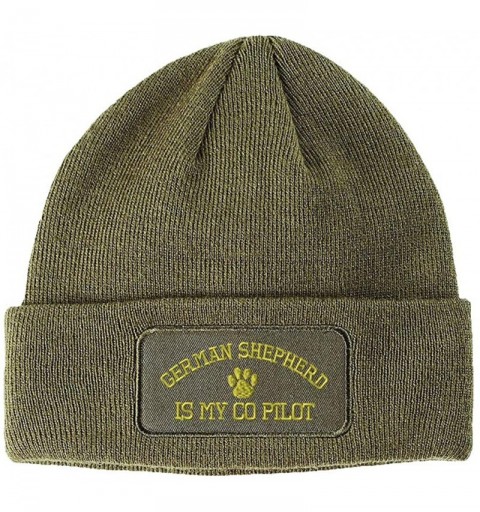 Skullies & Beanies Patch Beanie for Men & Women German Shepherd My Co Pilot Embroidery 1 Size - Olive Green - CE18ZOSI7O6 $18.34