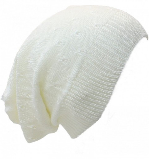 Skullies & Beanies Fashion Lightweight Slouchy Beanie Knit Hat Eyelet Pattern - White - C111TSSX74N $11.16