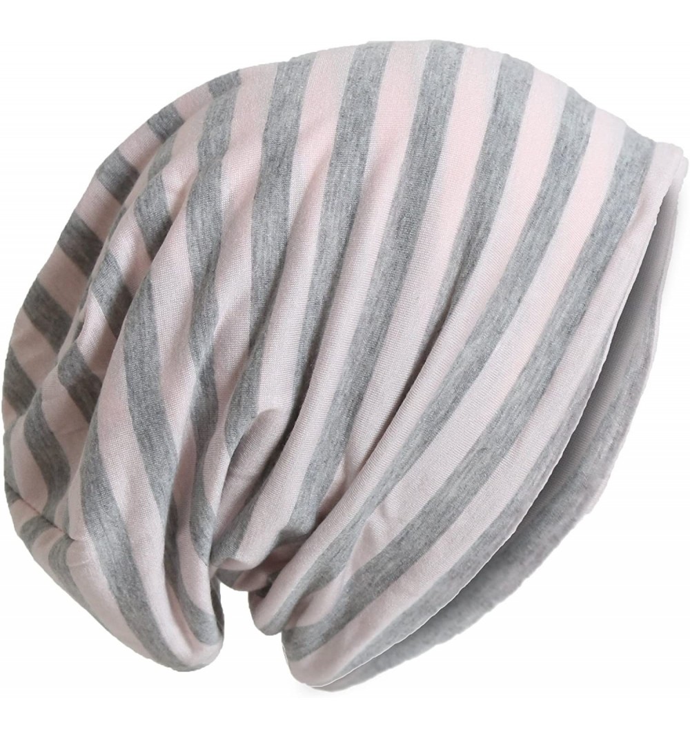 Skullies & Beanies Stretch Soft Slouchy Beanies Skullies with Stripes Design! - Grey/Light Pink - CU11AQXUMKP $11.26