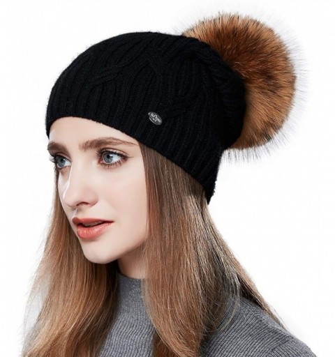 Skullies & Beanies Winter Hats for Women Fur Pom Pom Hats Knitted Cuff Bobble Beanie Warm Wool Ski Cap - CS18L9EQ8IX $18.03