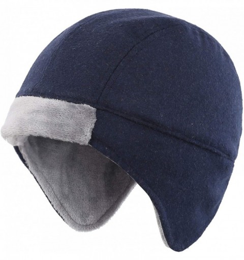 Skullies & Beanies Mens Fleece Lined Thermal Skull Cap Beanie with Ear Covers Winter Hat - Navy - CY18K7GYIRY $11.07