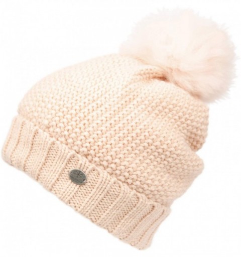 Skullies & Beanies Womens Girls Knitted Fur Hat Real Large Raccoon Fur Pom Pom Beanie Hats - Bn3042indi Pink - C518K6UTHKC $1...