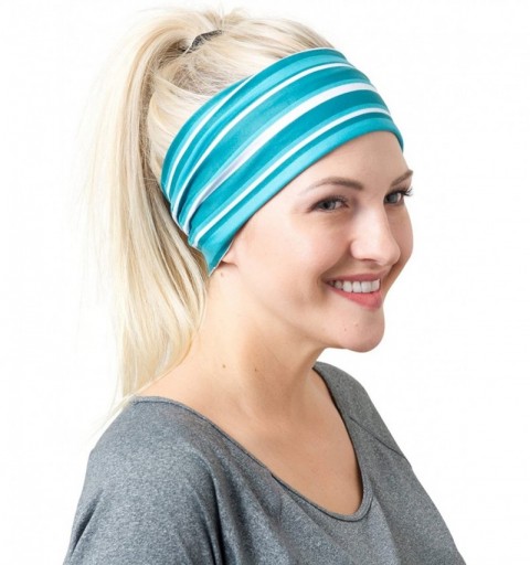 Headbands Yoga Headbands Women Men - Teal Striped - CA186LM7X97 $15.51