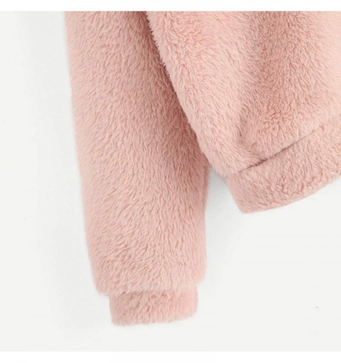 Berets Fuzzy Hoodie for Women Long Sleeve Sweatshirt Warm Bear Ear Shape Fleece Pullover - Pink - CQ18YOSGZEG $9.19