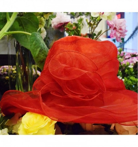 Sun Hats Kentucky Derby Hats Women Organza Church Hat for Wedding Tea Party MZW0099 - Red - CM18CG0OQHQ $13.28