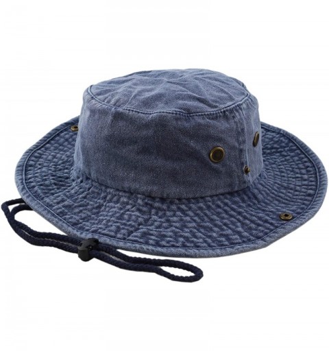 Sun Hats 100% Cotton Stone-Washed Safari Wide Brim Foldable Double-Sided Sun Boonie Bucket Hat - Pigment - Blue - CV18R4XZYEU...