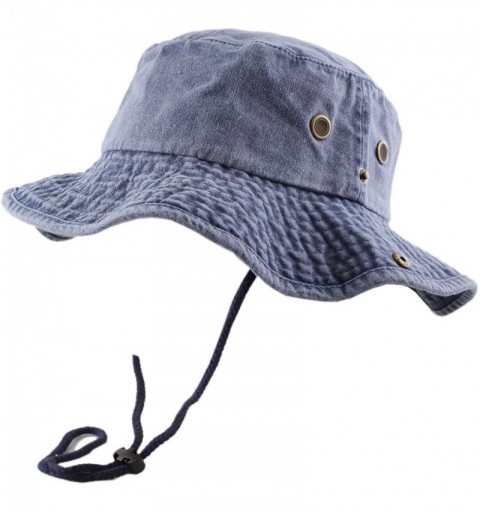 Sun Hats 100% Cotton Stone-Washed Safari Wide Brim Foldable Double-Sided Sun Boonie Bucket Hat - Pigment - Blue - CV18R4XZYEU...