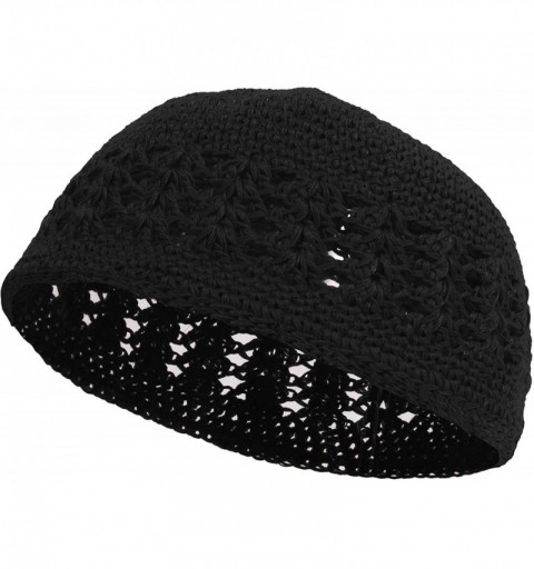 Skullies & Beanies Knitted Head Beanie Hand Crocheted - Black - CM12ODVVY1U $7.70