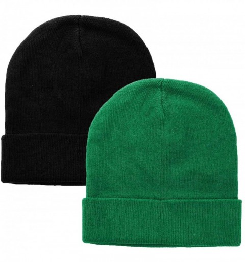 Skullies & Beanies Men Women Knitted Beanie Hat Ski Cap Plain Solid Color Warm Great for Winter - 2pcs Black & Kelly Green - ...
