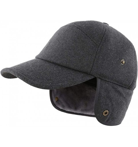 Baseball Caps Winter Hat with Brim Earflap Fitted Hat Faux Fur Baseball Cap for Men - Dark Grey - C118K7TIGUO $12.11