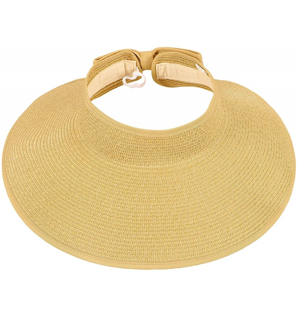 Sun Hats Women's Sun Protective Foldable Travel Straw Visor Hat - Beige - CN18E44W2DD $14.90