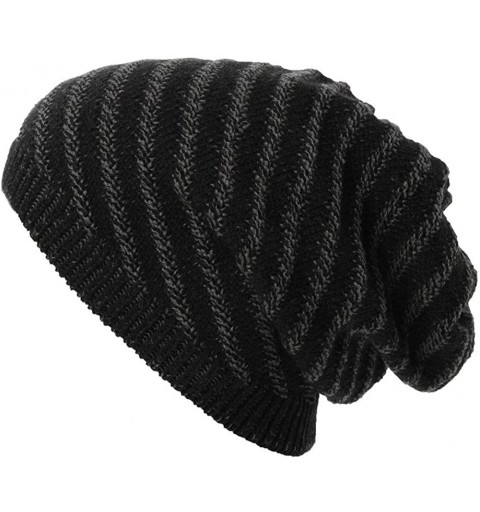 Skullies & Beanies Mens Wool/Acrylic Knitted Slouchy Beanie Winter Hats Warm Fashion Skull Cap - 1044black - CG18XM82AT8 $10.91