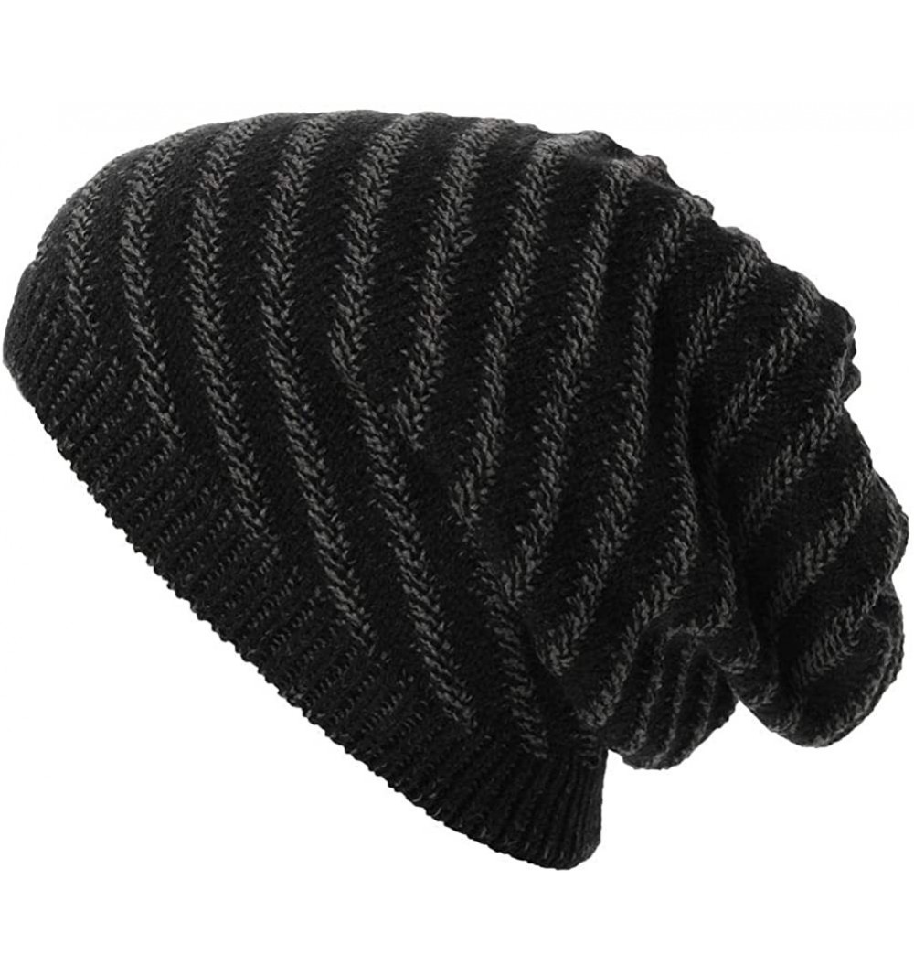 Skullies & Beanies Mens Wool/Acrylic Knitted Slouchy Beanie Winter Hats Warm Fashion Skull Cap - 1044black - CG18XM82AT8 $10.91