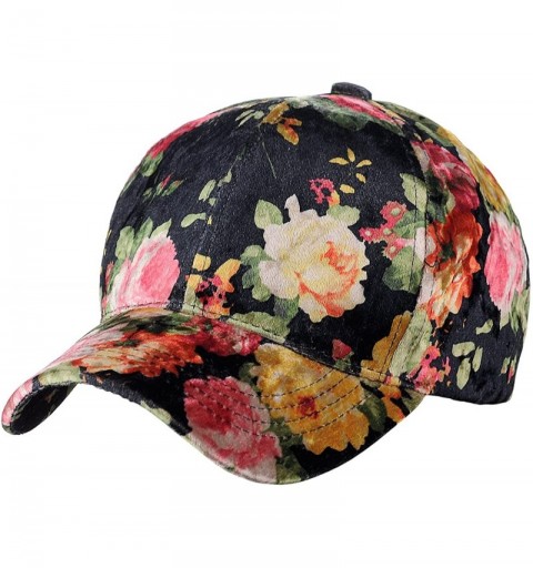 Baseball Caps Women's Soft Velvet Crushable Floral Pattern Adjustable Baseball Cap - Black - CB18C78DCOO $10.98