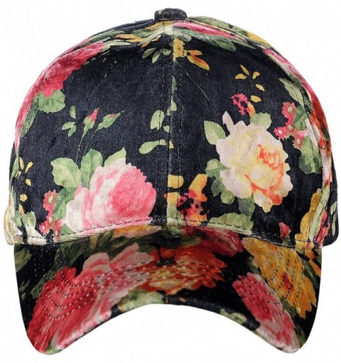 Baseball Caps Women's Soft Velvet Crushable Floral Pattern Adjustable Baseball Cap - Black - CB18C78DCOO $10.98