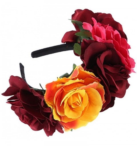 Headbands Custom Mexican Flower Crown Day of The Dead Hawaiian Boho Frida Floral - Red Orange Red Peach - CF18X5IU9YN $11.80