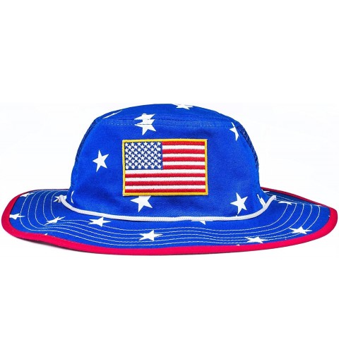 Sun Hats Mesh USA Boonie Sun Hat (Wide Brim) - Red- White and Blue- Sun Protection - Bucket Hat - Blue/Red - CC18EOLNKDZ $34.58