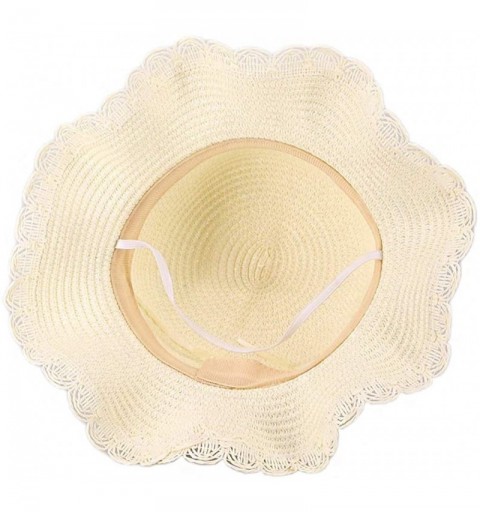 Sun Hats Girls Flower Straw Hat Large Brim Beachwear Sunhat Floral Tea Party Cap - White a - CI18TQTK3ST $12.64