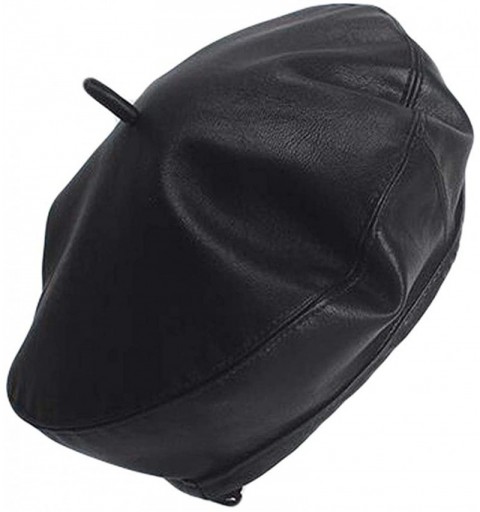 Berets Women's Adjustable PU Leather Beret Hat - Style B-black - CI18LOH07Y9 $13.79