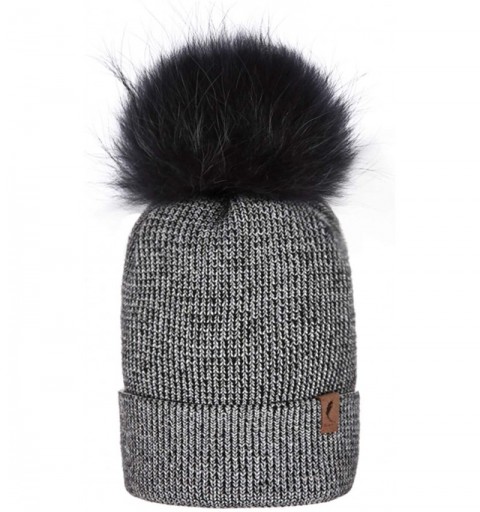 Skullies & Beanies Winter Knit Hat Warm Slouchy Beanie Hat Pom Pom Hat Ski Cap for Women and Girl - Black - CB18TK5G8RD $8.78
