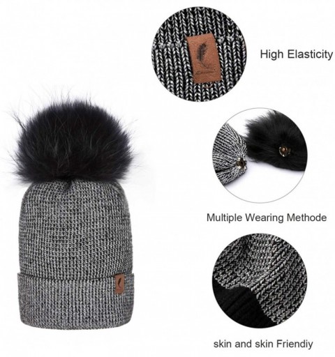Skullies & Beanies Winter Knit Hat Warm Slouchy Beanie Hat Pom Pom Hat Ski Cap for Women and Girl - Black - CB18TK5G8RD $8.78