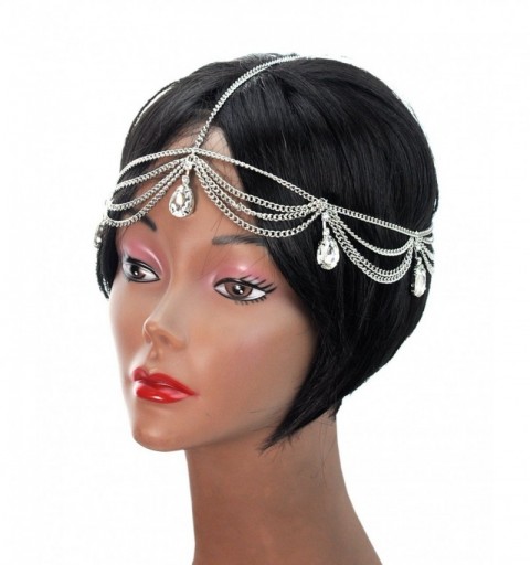 Headbands Women's Bohemian Fashion Head Chain Jewelry - Dangling Multiple Teardrop Rhinestone- Silver-Tone - Silver-tone - CF...