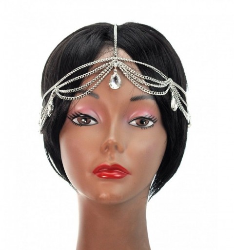 Headbands Women's Bohemian Fashion Head Chain Jewelry - Dangling Multiple Teardrop Rhinestone- Silver-Tone - Silver-tone - CF...