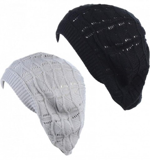 Berets Womens Knit Beanie Beret Hat Lightweight Fashion Accessory Crochet Cutouts - J019bkltgry - CV194YKE2WT $34.83