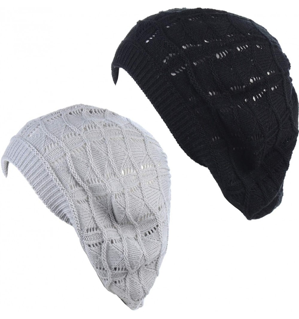 Berets Womens Knit Beanie Beret Hat Lightweight Fashion Accessory Crochet Cutouts - J019bkltgry - CV194YKE2WT $14.01
