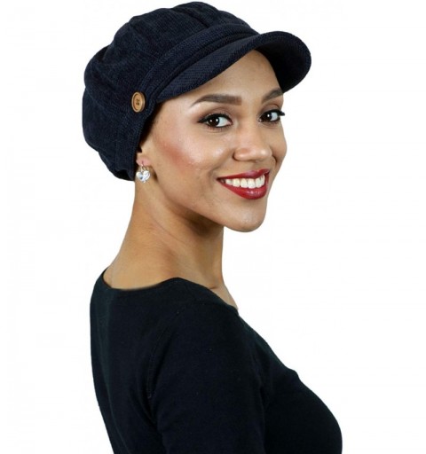 Newsboy Caps Newsboy Cap for Women Cancer Headwear Chemo Hat Ladies Head Coverings Tweed Corduroy - Black - CW196X9SIE7 $20.84