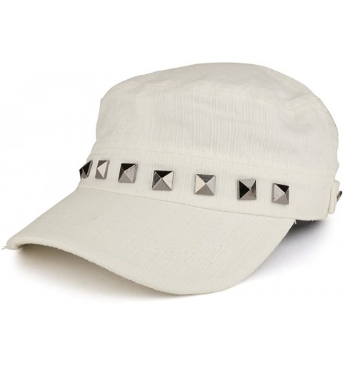 Baseball Caps Distressed Flat Top Metallic Studded Frayed Cadet Style Army Cap - White - CC185OG3CNA $17.08