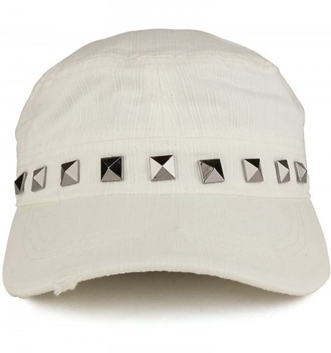 Baseball Caps Distressed Flat Top Metallic Studded Frayed Cadet Style Army Cap - White - CC185OG3CNA $17.08