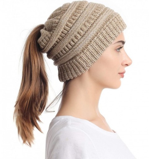 Skullies & Beanies Ponytail Messy Bun Beanie Tail Knit Hole Soft Stretch Cable Winter Hat for Women - CZ18X4L574S $16.02
