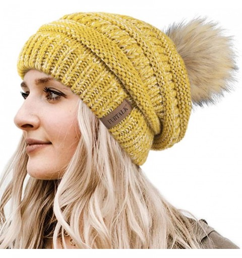 Skullies & Beanies Womens Winter Knit Slouchy Beanie Hat Warm Skull Ski Cap Faux Fur Pom Pom Hats for Women - CW18UCK7C64 $16.32