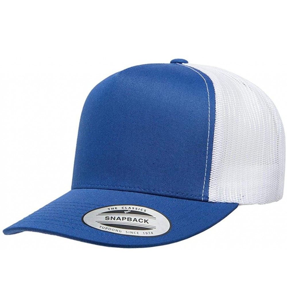Baseball Caps Yupoong 6006 Flatbill Trucker Mesh Snapback Hat with NoSweat Hat Liner - Royal/White - CT18O8DWWK9 $16.20